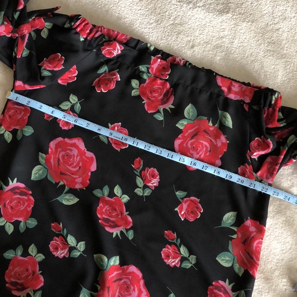 Anthro off the shoulder black dress with red roses - Picture 5 of 9